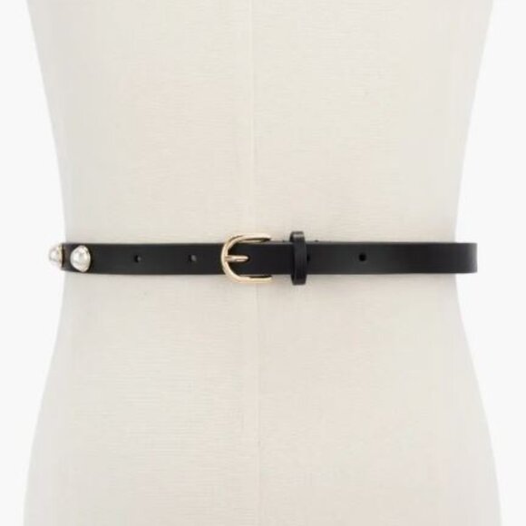 KATE SPADE Women's Faux Pearl Stud Leather Belt - White, Small - Picture 5 of 6